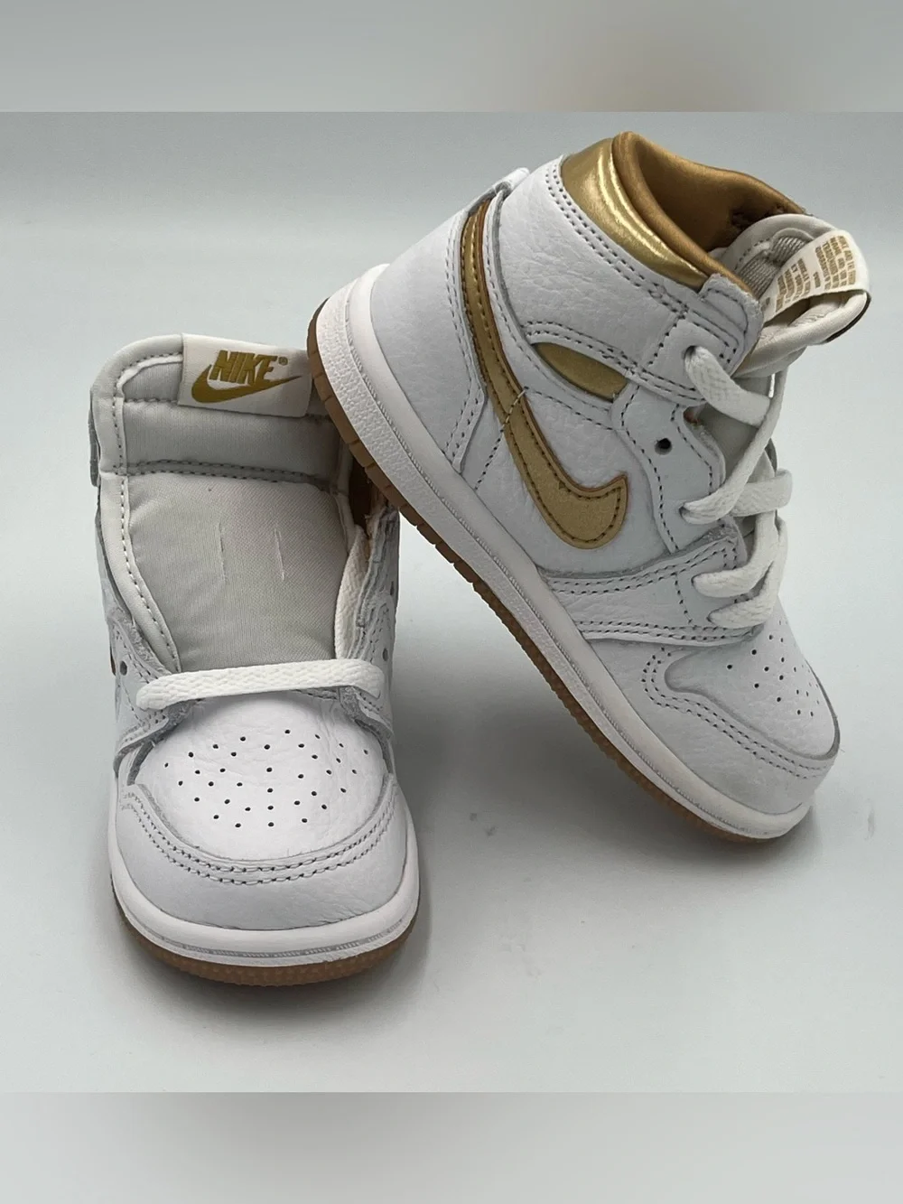 Jordan 1 Retro High OG White and Metallic Gold Sneakers Toddler Size 7C